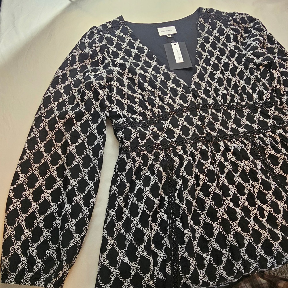 Layered With Love XL Black White Embroidered Flower Links LS Dress NWT 1226